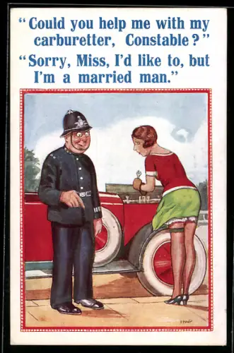 AK Attraktive Frau benötigt Hilfe beim Automobil, Britische Polizei