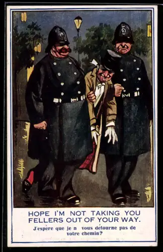 AK Betrunkener Mann wird durch zwei Polizisten abgeführt