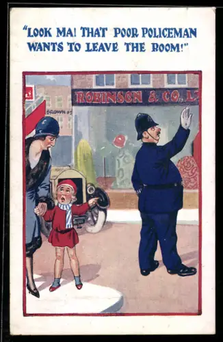 AK Britischer Polizist vor dem Geschäft von Robinson & Co. Ltd., Polizei