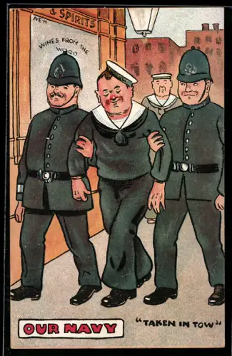 AK Matrose wird von zwei Polizisten abgeführt, Our Navy, Taken in Tow