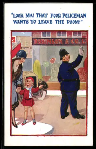 AK Britischer Polizist vor dem Geschäft von Robinson & Co. Ltd., Polizei