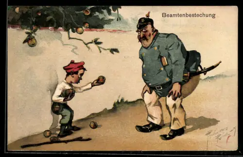 AK Kleiner Junge versucht Polizisten mit Äpfeln zu bestechen