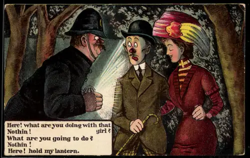 AK Britischer Polizist überrascht Paar im Park