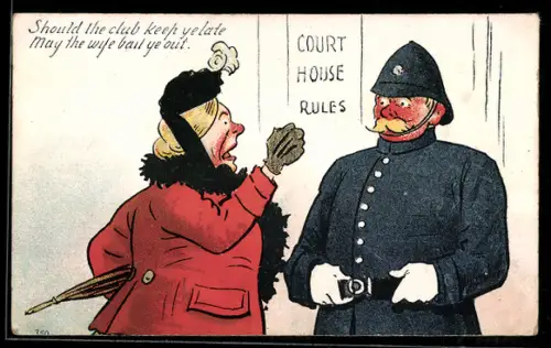 AK Frau im Gespräch mit beleibtem Polizisten