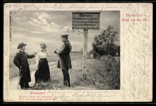 AK Hannover, Wachmann erwischt Paar an einem Warnschild