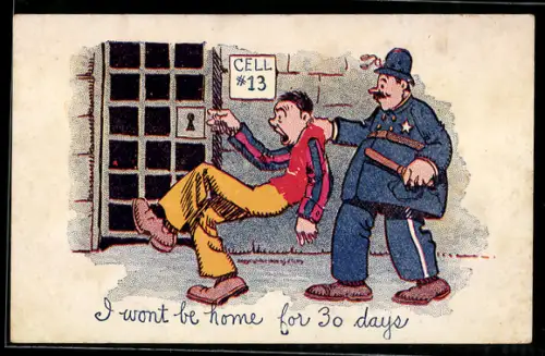 AK Britischer Polizist führt einen Deliquenten in die Zelle 13 ab