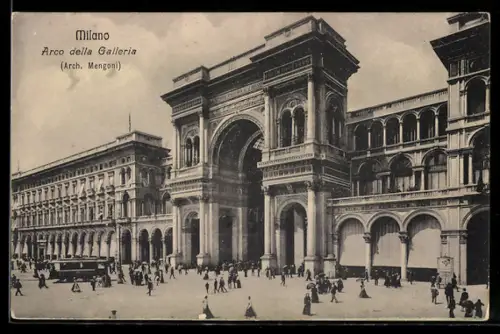 AK Milano, Arco della Galleria, Strassenbahn