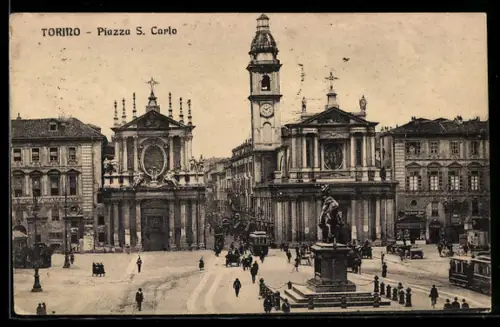 AK Torino, Piazza S. Carlo, Strassenbahn