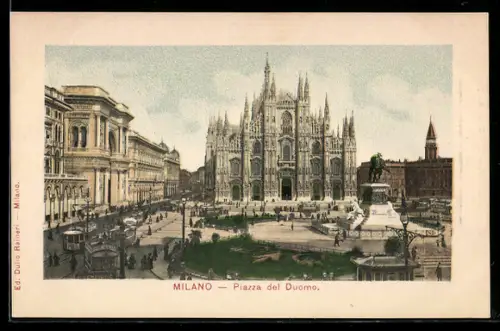 AK Milano, Piazza del Duomo, Strassenbahn