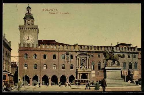 AK Bologna, Piazza V. Emanuele, Strassenbahn