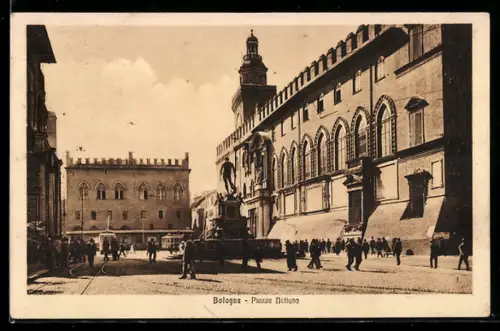 AK Bologna, Piazza Nettuno, Strassenbahn