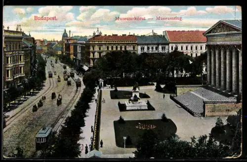 AK Budapest, Museumring, Strassenbahnen