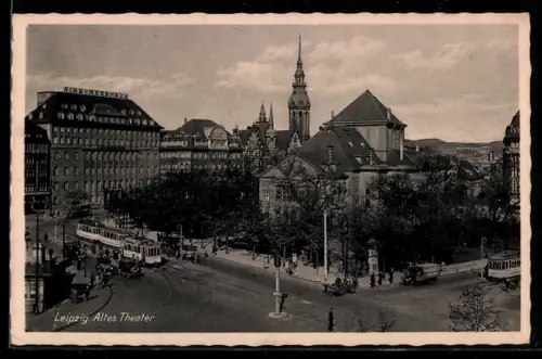 AK Leipzig, Altes Theater, Strassenbahn
