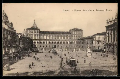 AK Torino, Piazza Castello e Palazzo Reale, Strassenbahn