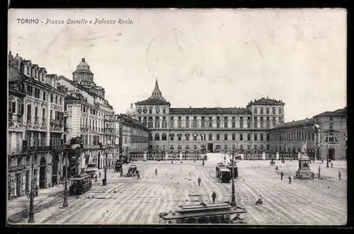 AK Torino, Piazza Castello, Palazzo Reale, Strassenbahn