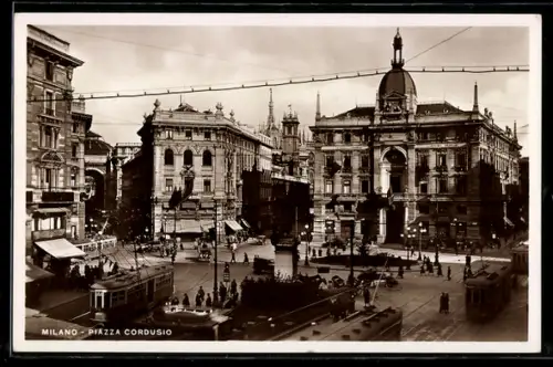 AK Milano, Piazza Cordusio, Strassenbahn