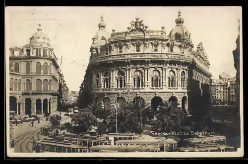 AK Genova, Piazza Deferrari, Strassenbahn