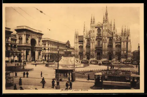 AK Milano, Piazza Duomop, Strassenbahn