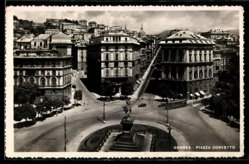 AK Genova, Piazza Corvetto, Strassenbahn