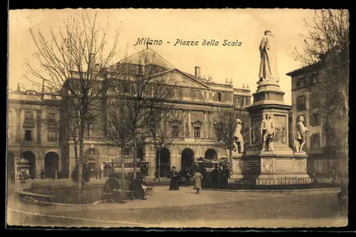 AK Milano, Piazza della Scala, Monumento, Strassenbahn
