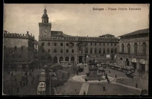 AK Bologna, Piazza Vittorio Emanuele, Strassenbahn