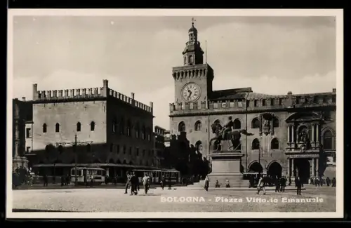 AK Bologna, Piazza Vittorio Emanuele, Strassenbahn