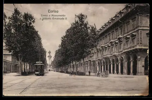 AK Torino, Corso e Monumento a Vittorio Emanuele II, Strassenbahn