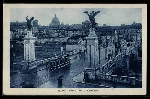 AK Roma, Ponte Vittorio Emanuele, Strassenbahn