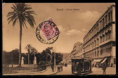 AK Napoli, Piazza Vittoria, Strassenbahn