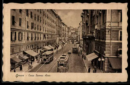 AK Genova, Corso Buenos Aires, Strassenbahn