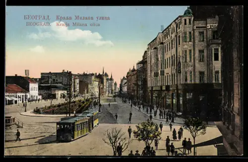 AK Beograd / Belgrad, Kralja Milana ulica, Strassenbahn