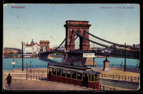 AK Budapest, Láncz-hid, Strassenbahn