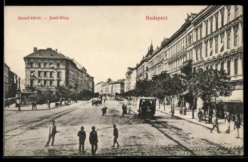 AK Budapest, József-körút, Strassenbahn