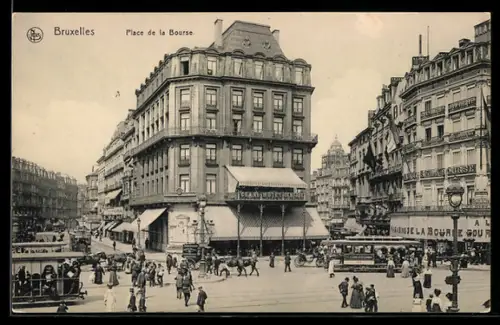 AK Bruxelles, Place de la Bourse, Strassenbahn