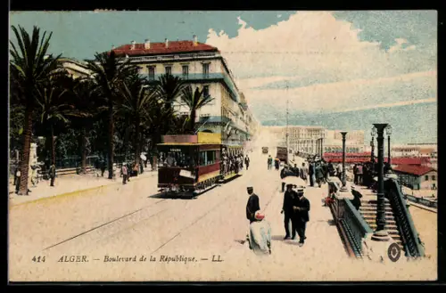 AK Alger, Boulevard de la République, Strassenbahn