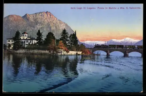 AK Melide /Lago di Lugano, Ponte e Mte. S. Salvatore