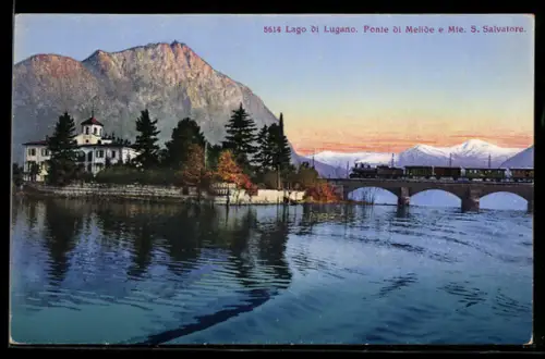 AK Melide /Lago di Lugano, Ponte e Mte. S. Salvatore