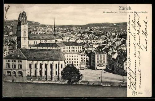 AK Zürich, Grossmünster, Helmhaus und Wasserkirche