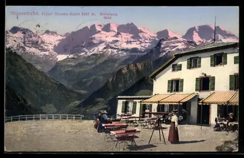 AK Niesenbahn, am Hotel Niesen-Kulm, Blick zur Blümlisalp
