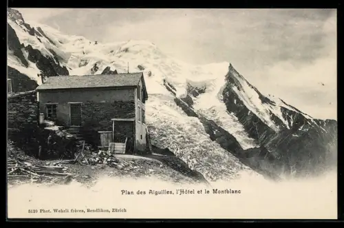 AK Plan des Aiguilles, l`Hotel et le Mont Blanc, Berghütte