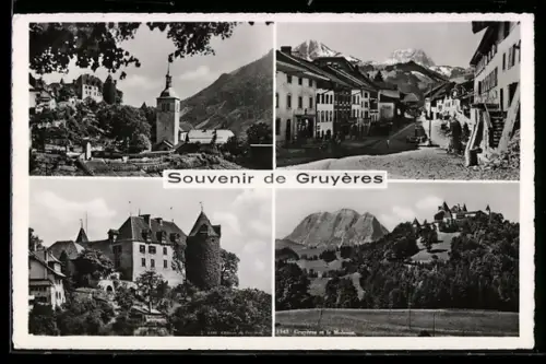 AK Gruyères, Panorama et le Moleson, Une rue, Château