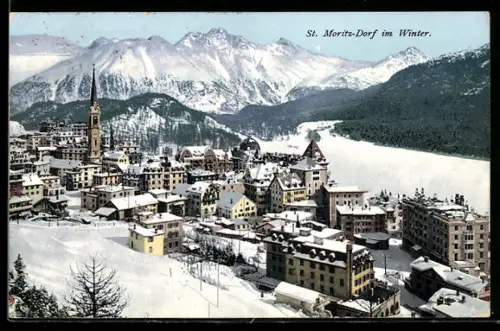 AK St. Moritz-Dorf, Teilansicht im Winter