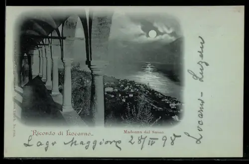 Mondschein-AK Locarno, Madonna del Sasso
