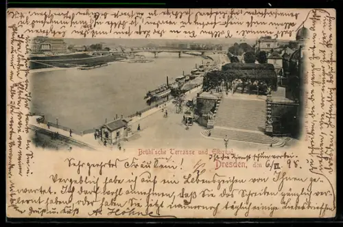 AK Dresden, Brühlsche Terrasse und Elbquai aus der Vogelschau