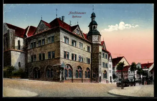 AK Nordhausen, Rathaus mit Strassenkreuzung