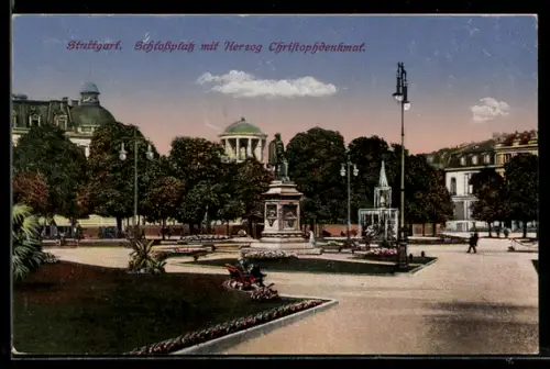 AK Stuttgart, Schlossplatz, Herzog-Christoph-Denkmal