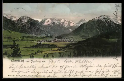 AK Oberstdorf, Blick vom Jägerberg auf Ort und Alpenpanorama