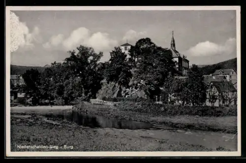 AK Niederschelden /Sieg, Burgpanorama, Gewässer