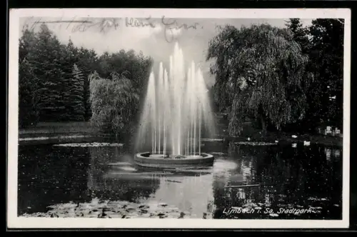AK Limbach i. Sa., Stadtpark, Springbrunnen