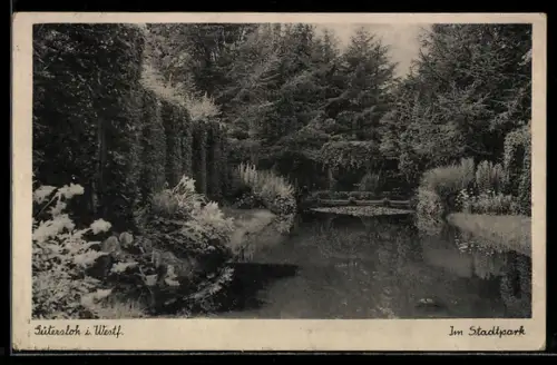 AK Gütersloh i. Westf., Stadtpark, Teich